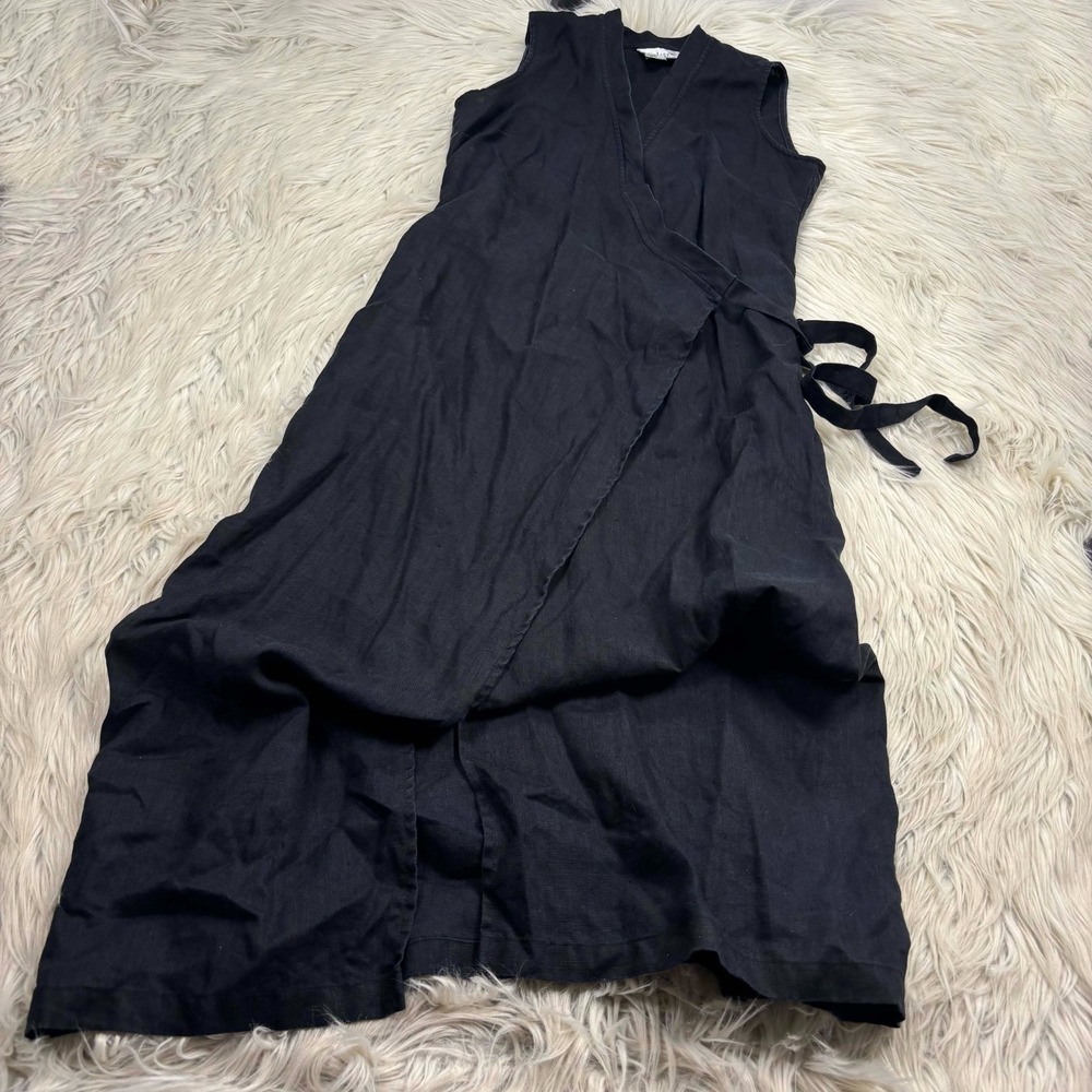 Style & Co Women's 2P Black Linen‎ Sleeveless Wrap Midi Dress Minimalist Classic